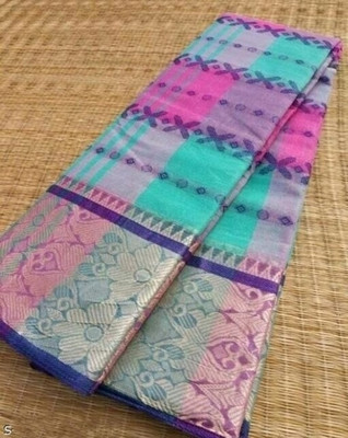 Ghosh handloom Self Design Tant Pure Cotton Saree(Blue, Pink)