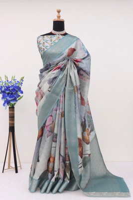 MITMAN CREATION Digital Print Bollywood Art Silk Saree(Blue)