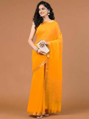Meena Bazaar Woven Bollywood Chiffon Saree(Mustard)