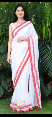 Sandhyatara Woven Handloom Cotton Blend Saree(White)