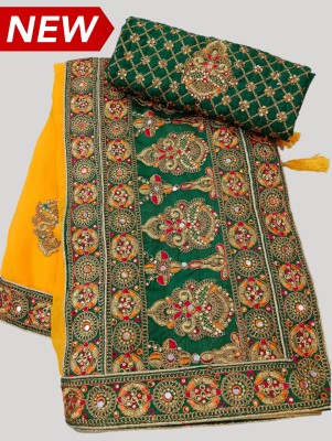 Anjani Textile Embroidered, Embellished Bollywood Silk Blend Saree(Yellow)