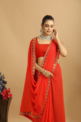 MAHARAJ SAREES Solid/Plain Bollywood Georgette Saree(Red)