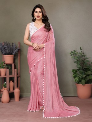 Kodila Enterprise Solid/Plain Bollywood Georgette Saree(Pink)