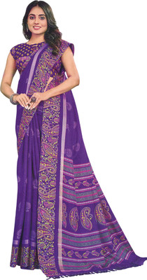 Hanvi Fashions Floral Print Handloom Chiffon Saree(Blue)