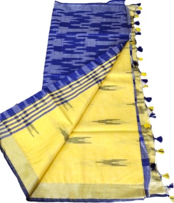 Sandeep Silk Woven Bhagalpuri Cotton Blend Saree(Blue, Yellow)