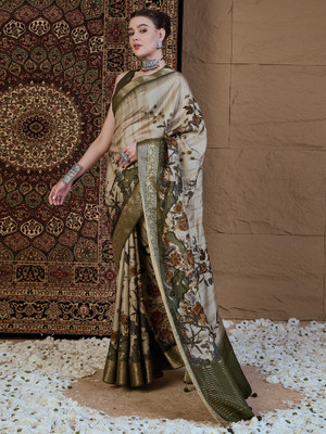 Sareemall Printed Chinnalapattu Viscose Rayon Saree(Beige)