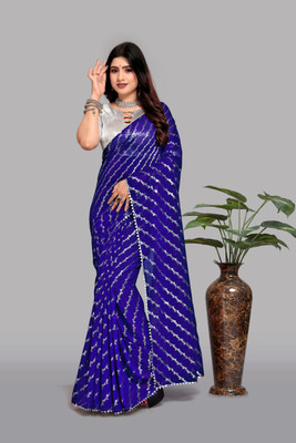 REDFISH Striped Daily Wear Georgette Saree(Blue)