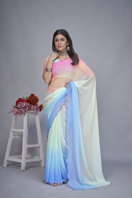 Aika Solid/Plain Bollywood Georgette Saree(Light Blue)