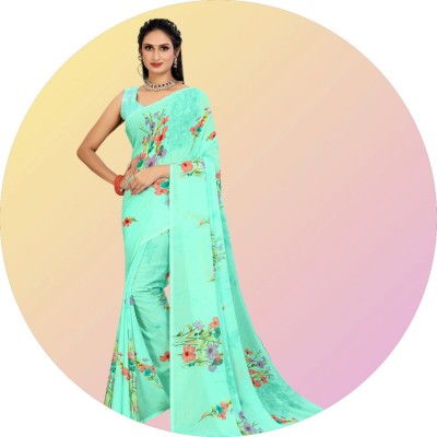 STYLEVEDA Printed Bollywood Georgette Saree(Light Blue)