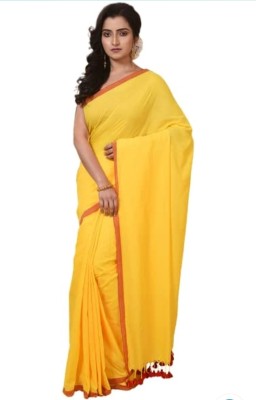 Ankita saree house Solid/Plain Handloom Pure Cotton Saree(Yellow)