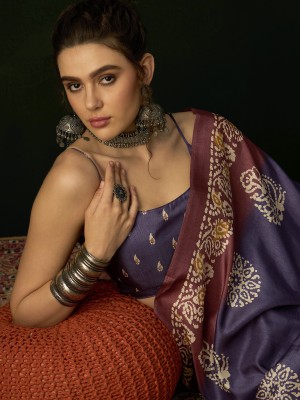 Sareemall Printed Bollywood Silk Blend Saree(Purple)