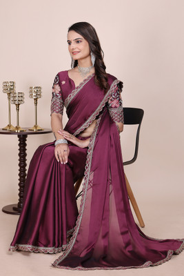 K 5 FASHION Embellished, Embroidered, Solid/Plain Bollywood Chiffon Saree(Multicolor)
