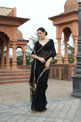 FABMORA Embellished Bollywood Georgette Saree(Black)