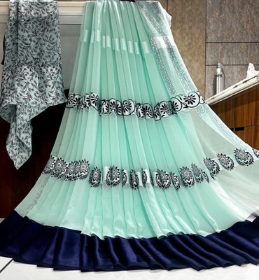 Bombey Velvat Fab Printed, Solid/Plain Kovai Silk Blend, Chiffon Saree(Light Green)