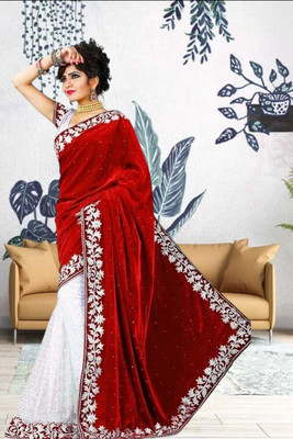 Freydis Self Design Banarasi Velvet Saree(Red)