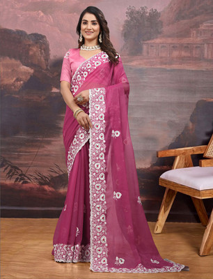 REVA ENTERPRISE Embroidered Bollywood Satin Saree(Red)