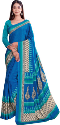 Jaanvi Fashion Printed Bollywood Crepe Saree(Blue)