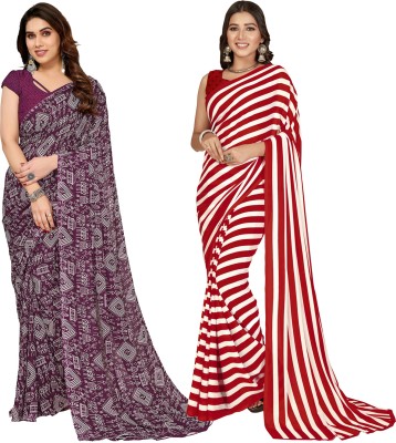 Anand Sarees Printed Bollywood Georgette Saree(Pack of 2, Red, Purple)