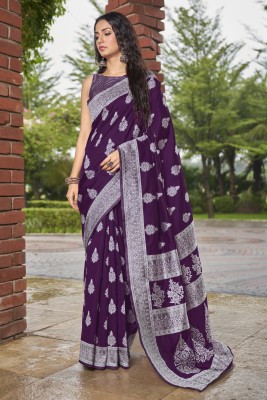 Sariya Woven Banarasi Jacquard, Silk Blend Saree(Purple)