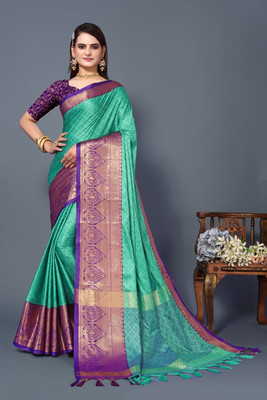 GATISHVAM TEXTILE Printed Banarasi Jacquard Saree(Green)