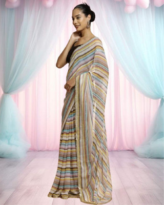 Jayu Digital Print Bandhani Georgette Saree(Brown)