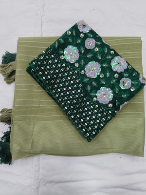 K 5 FASHION Striped Bollywood Chiffon Saree(Light Green)