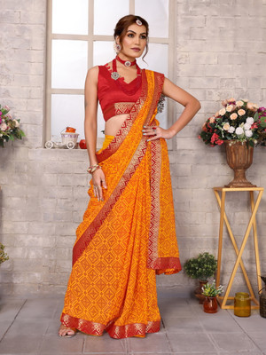 YASHIKA Printed Bollywood Georgette, Lace Saree(Yellow)
