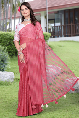 Zenophily Solid/Plain Bollywood Georgette Saree(Pink)