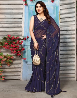 Samah Geometric Print, Printed, Embellished Bollywood Georgette Saree(Blue)