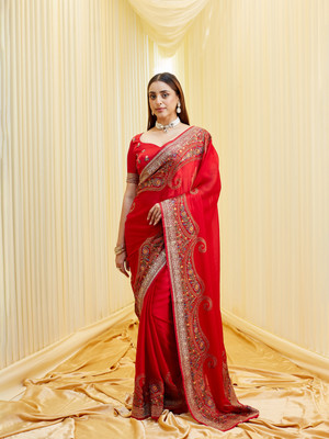 KASEE Embroidered Bollywood Chiffon Saree(Maroon)