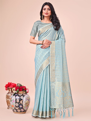 Tasrika Woven Banarasi Organza Saree(Blue)