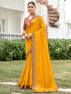 ANOUK Embellished Bollywood Silk Blend Saree(Yellow)