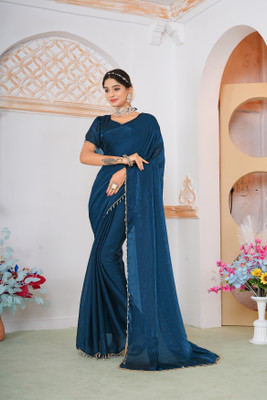 Amavii Solid/Plain Bollywood Chiffon, Pure Silk Saree(Blue)
