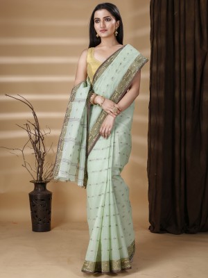 Divastri Self Design Tant Pure Cotton Saree(Light Green)