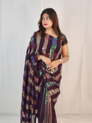 Clemira Embellished Bollywood Georgette Saree(Purple)