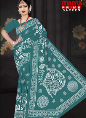 Minu Fashion Printed, Digital Print Bollywood Cotton Blend, Pure Cotton Saree(Dark Green)