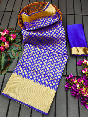pluze fashion studio Woven Kanjivaram Pure Silk Saree(Blue)