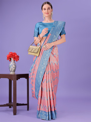 Tasrika Woven Banarasi Cotton Silk Saree(Orange)