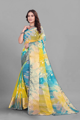Aarunika LGF Printed Bollywood Organza Saree(Multicolor)