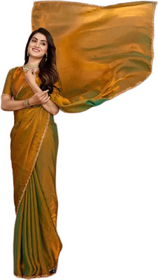Aamvii Embellished, Embroidered, Solid/Plain Bollywood Chiffon, Pure Silk Saree(Gold)