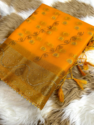 Divastri Embellished Banarasi Organza Saree(Yellow)