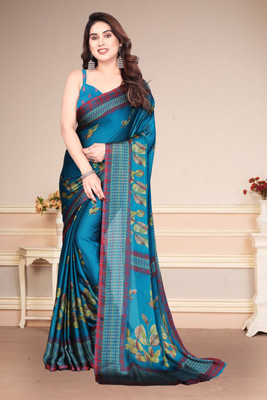SuperLaxmi Floral Print Bollywood Chiffon, Georgette Saree(Blue)