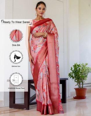 Samah Printed Bollywood Silk Blend Saree(Pink)