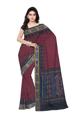 DK FASHION Self Design, Printed Sambalpuri Pure Cotton Saree(Maroon)