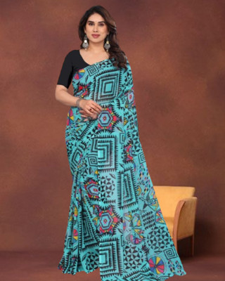 Jayu Digital Print Bandhani Georgette Saree(Light Blue)