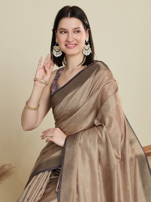 SUDIPTA Printed Kalamkari Cotton Silk Saree(Beige)