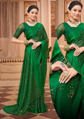 SHILPKALA Embellished Daily Wear Chiffon Saree(Dark Green)