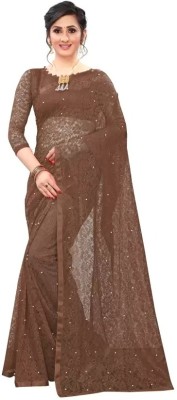 Saadhvi Embellished Bollywood Net Saree(Brown)