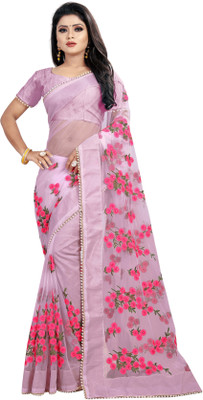 RADHE ENTERPRISE Embroidered Bollywood Net Saree(Pink)