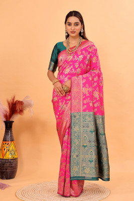 Samai Woven Banarasi Pure Silk Saree(Pink)